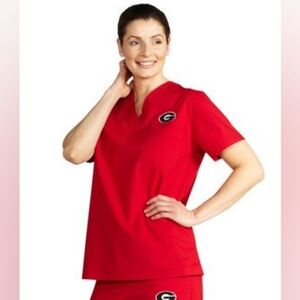 UGA Scrubs, Burcs, Medium, Red, Scrub top & pants with drawstrings